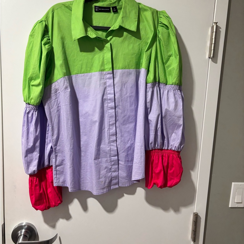 New York & Company Multicolor Blouse - Green, Purple, Red